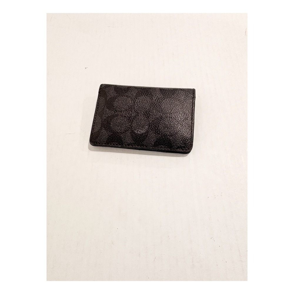 Coach Mens Signature Canvas Bifold Card Case Wallet Charcoal Black Monogram - Picture 3 of 5